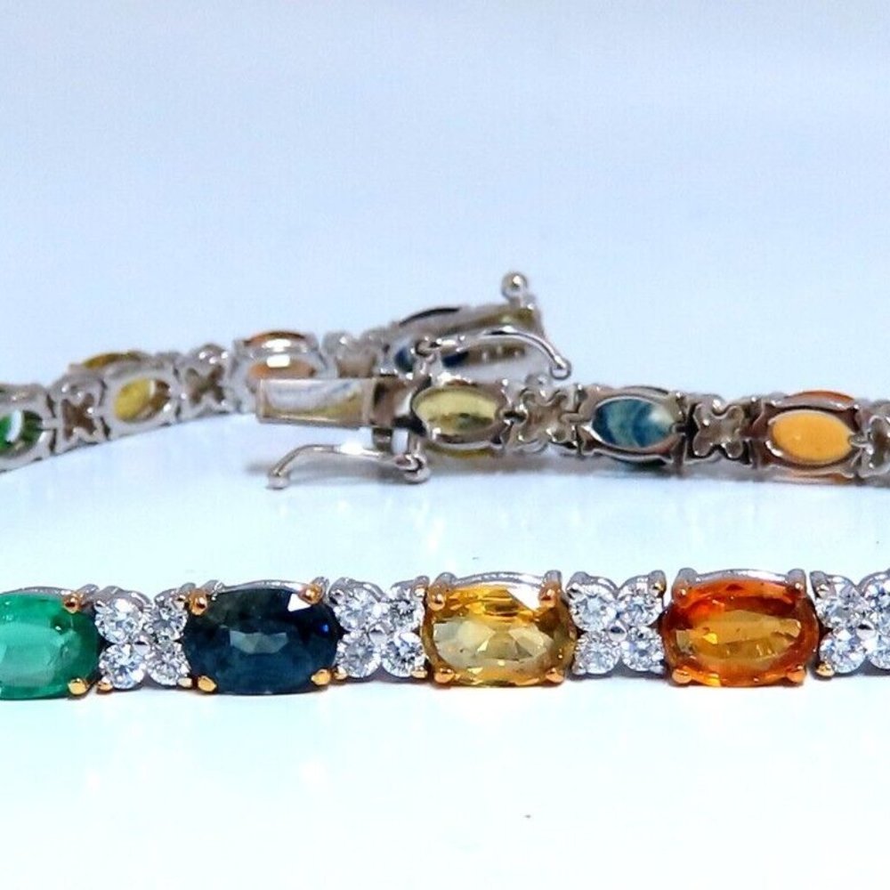 10ct Natural Sapphire Emerald Green Garnet Diamond Tennis Bracelet 14kt Gem Lin*
